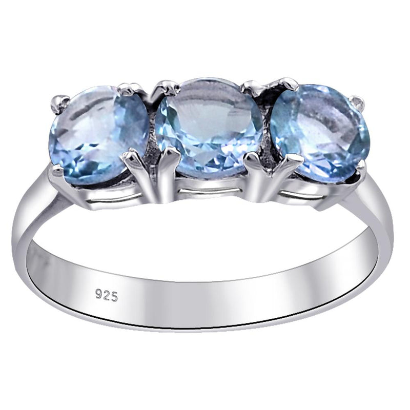 Multi Gemstone 3-Stone Ring Sterling Silver