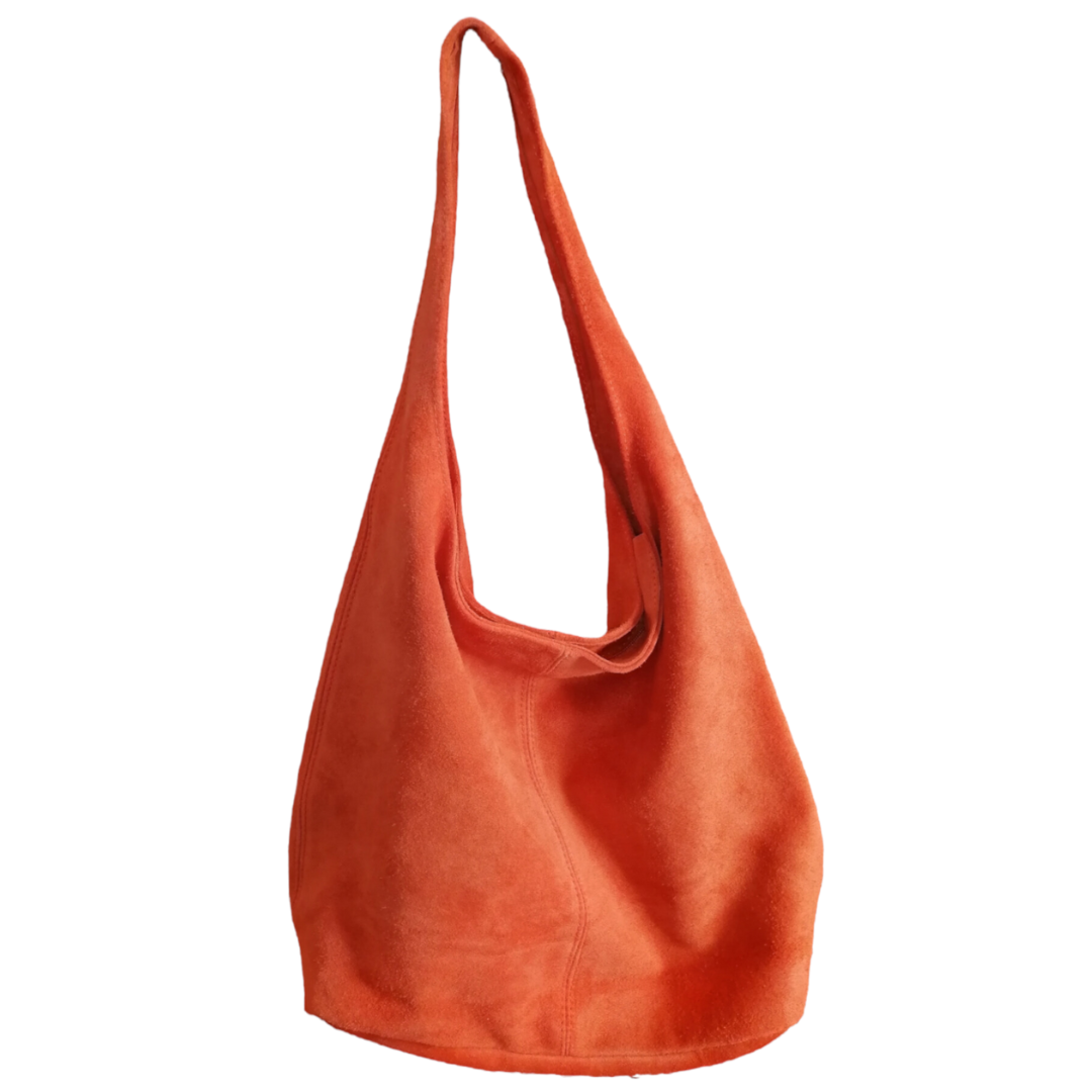 Hobo Bag Morbida in Vera Pelle Scamosciata Grande