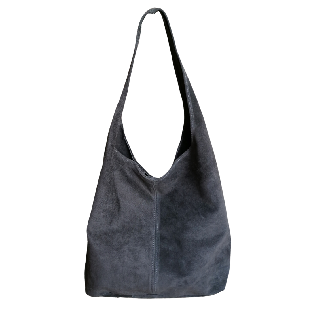 Hobo Bag Morbida in Vera Pelle Scamosciata Grande