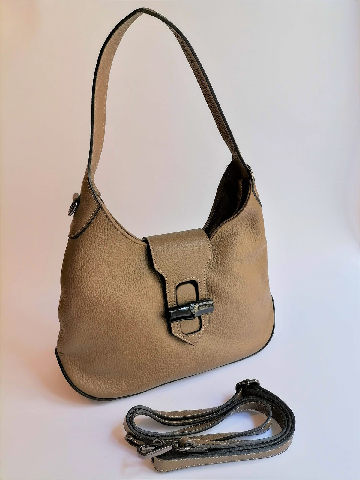 borsa hobo bambù dollaro beige