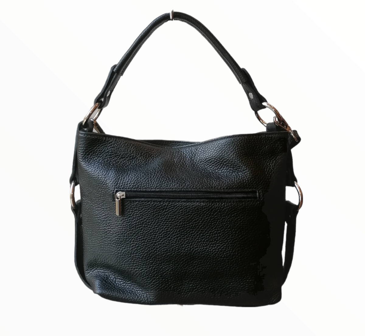 Hobo bag con tracolla in vera pelle nero retro