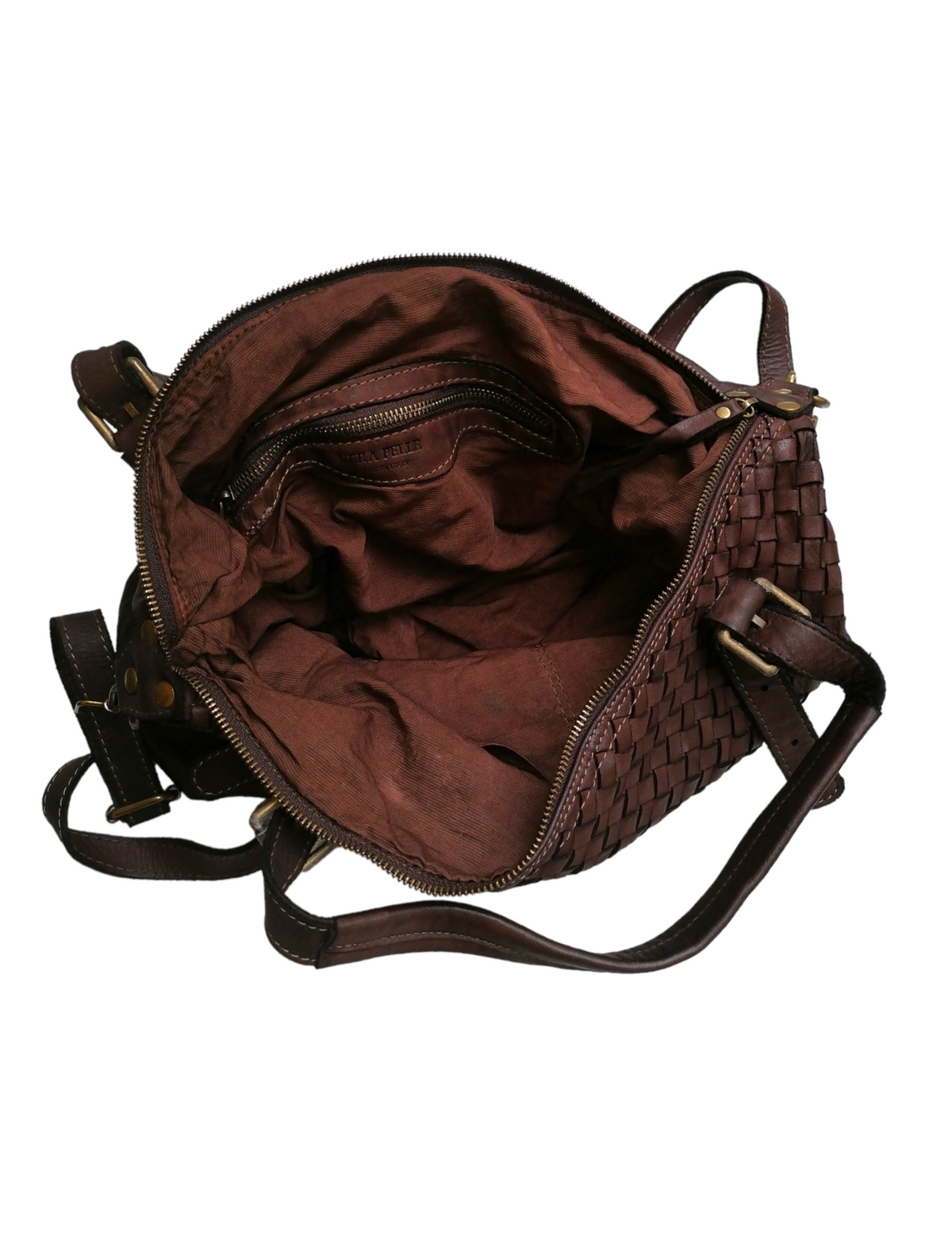 Borsa Shopping Intrecciata con Tracolla in Pelle Sauvage Stile Vintage