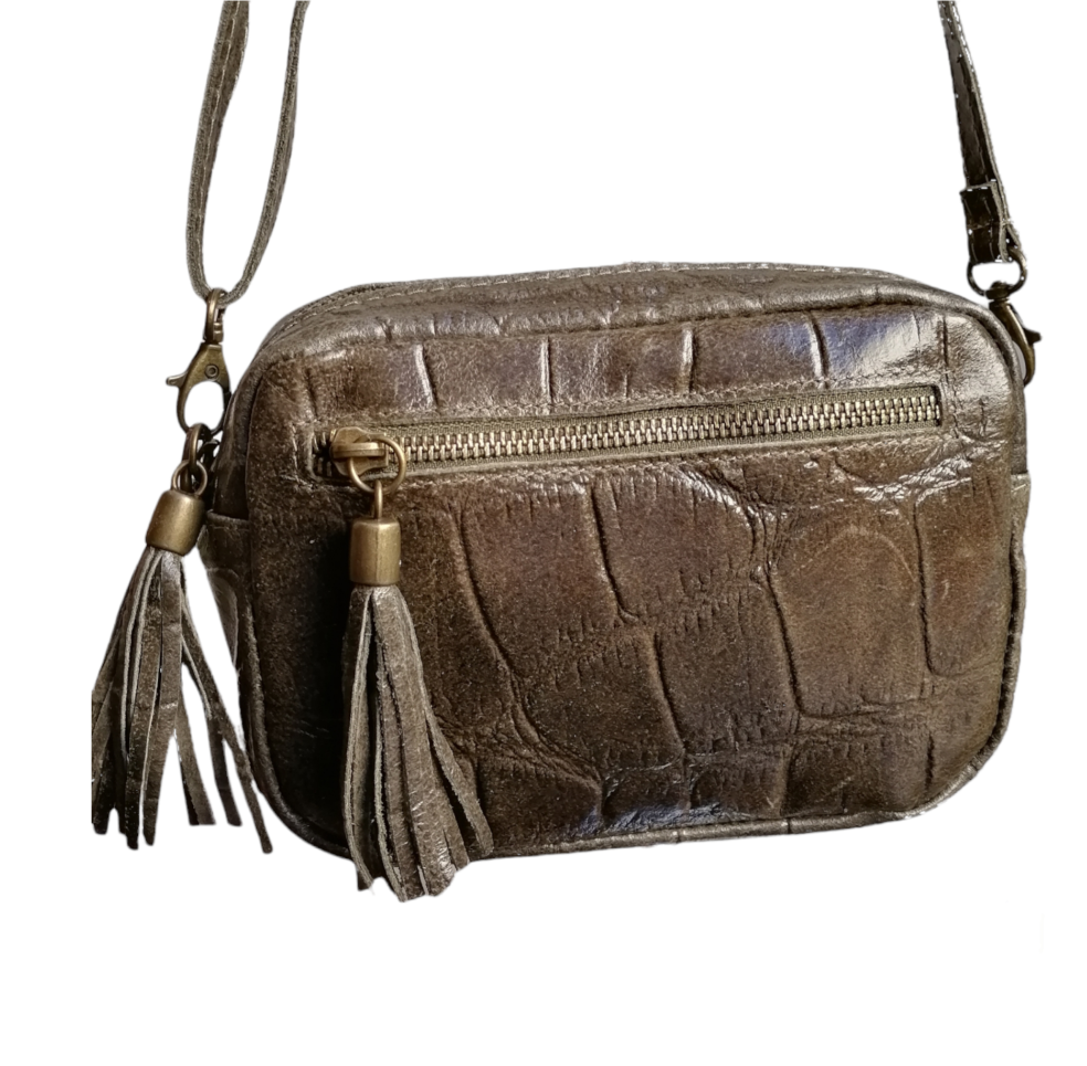 Pochette pelle stampata khaki