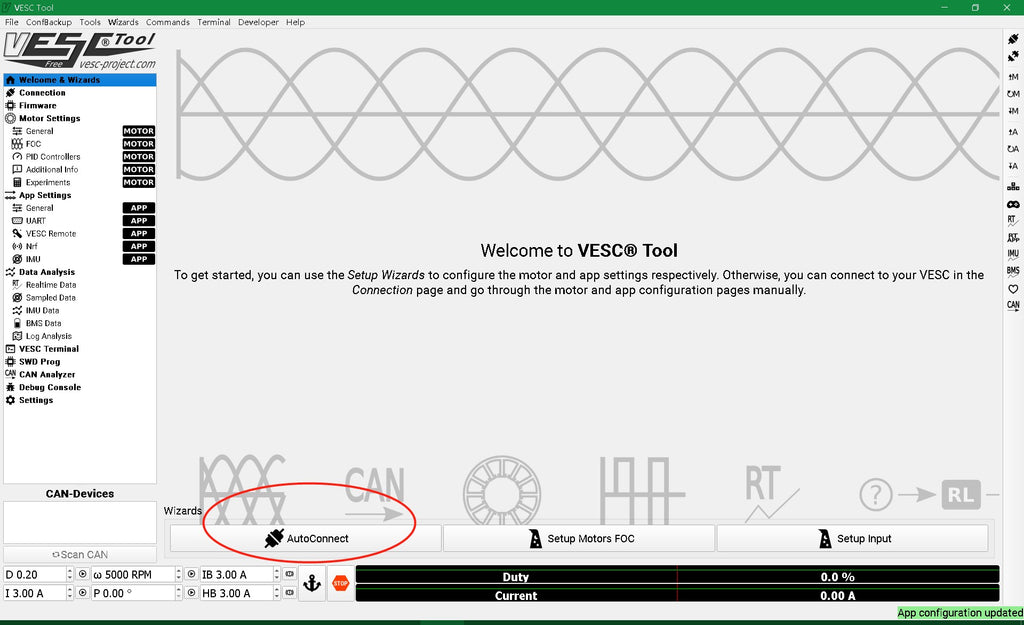 Connect vesc in pc vesc tool