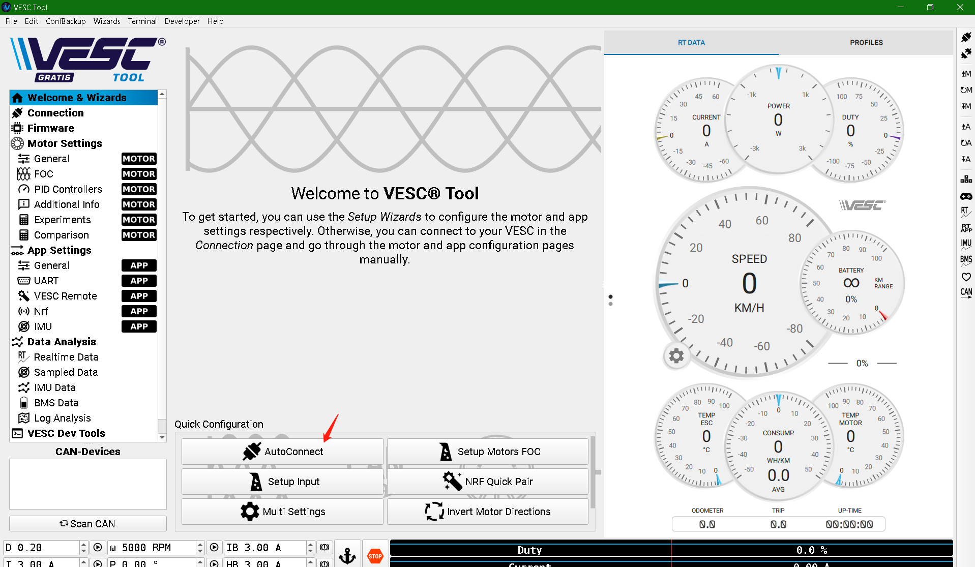 Update firmware : step1 connect in vesc tool