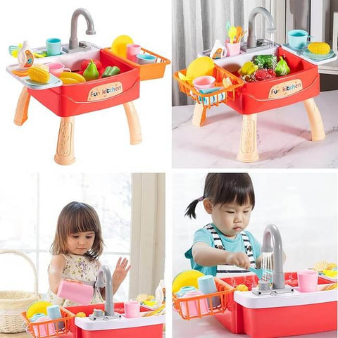 Kids Toy Kitchen Set Sink Playing Toy With Running Water