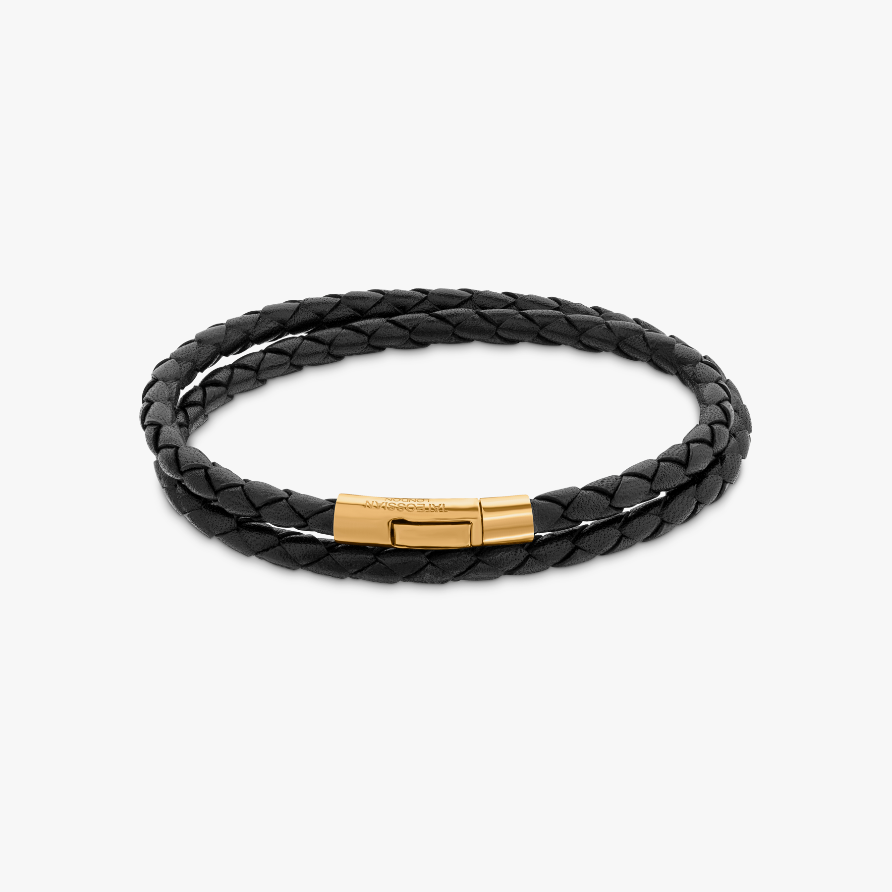 tubo scoubidou double wrap bracelet in black leather with 18k yellow gold, s