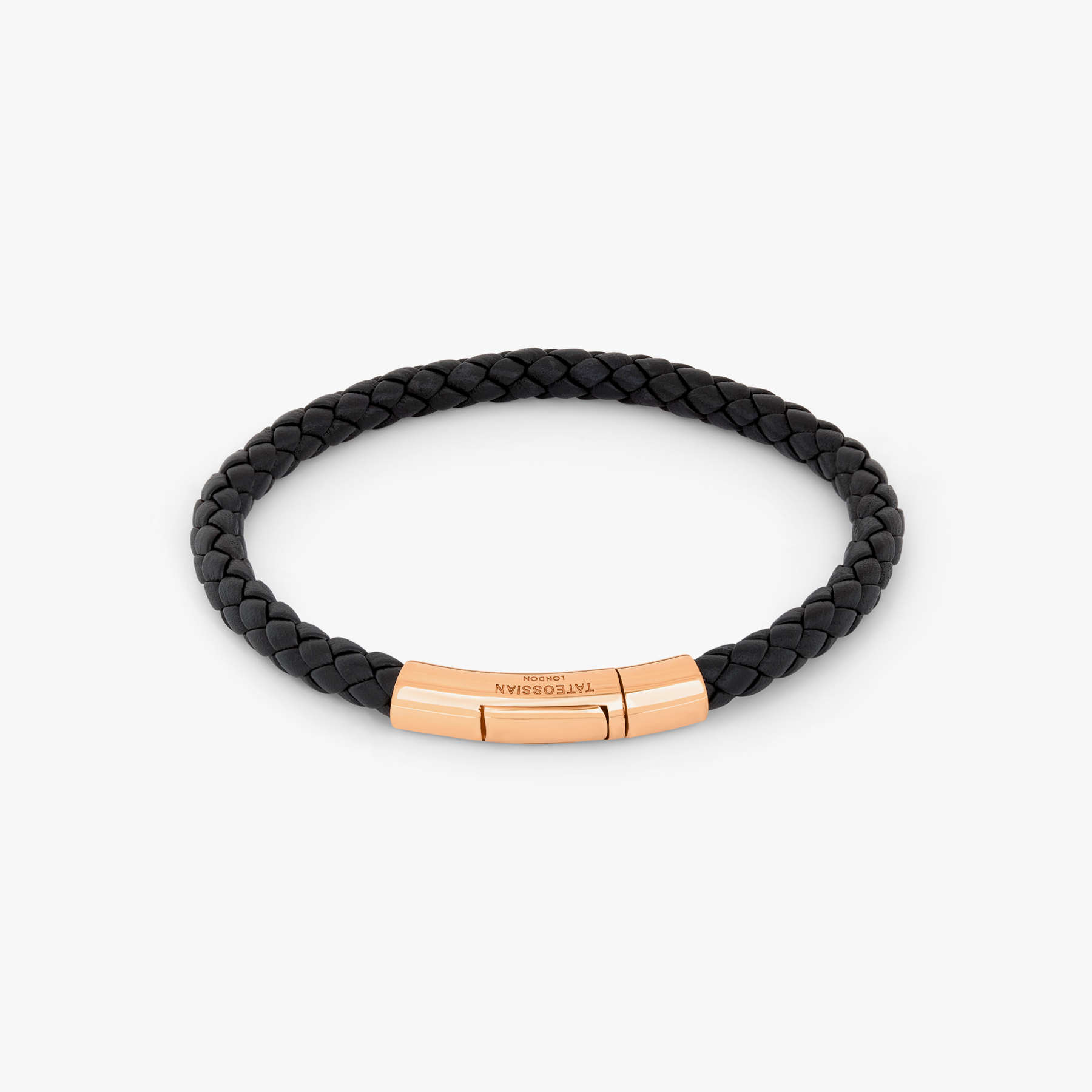 tubo taito bracelet in black leather with 18k rose gold, m
