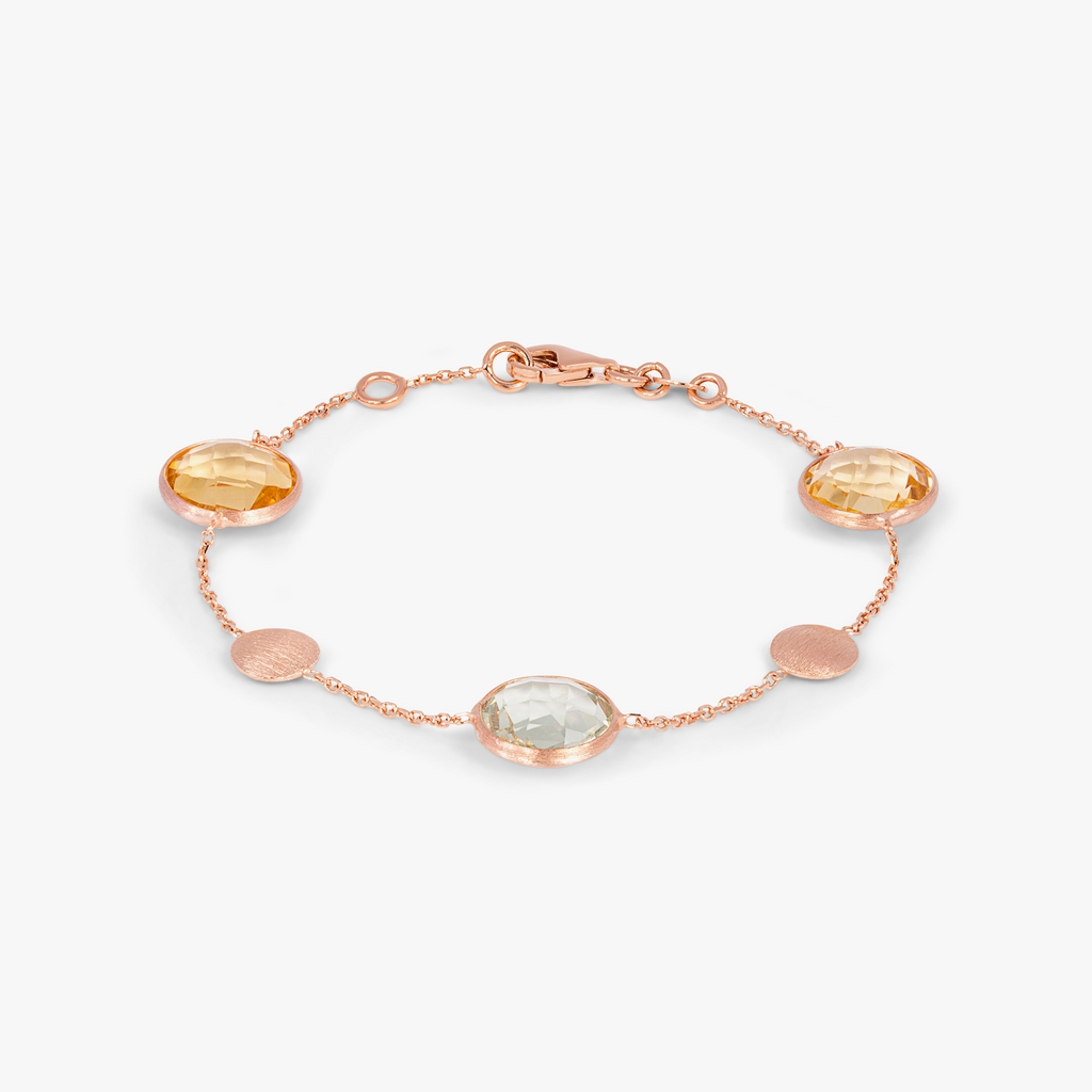 14K satin rose gold Kensington bracelet with citrine and prasiolite ...