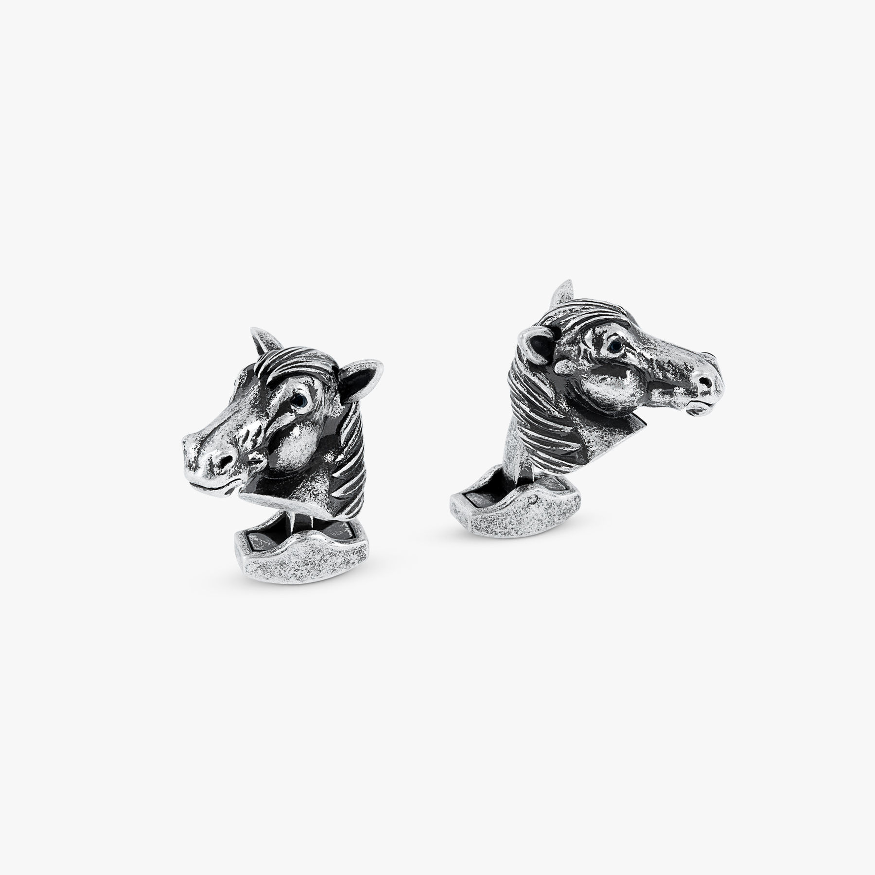 horse mechanical cufflinks with black swarovski elements