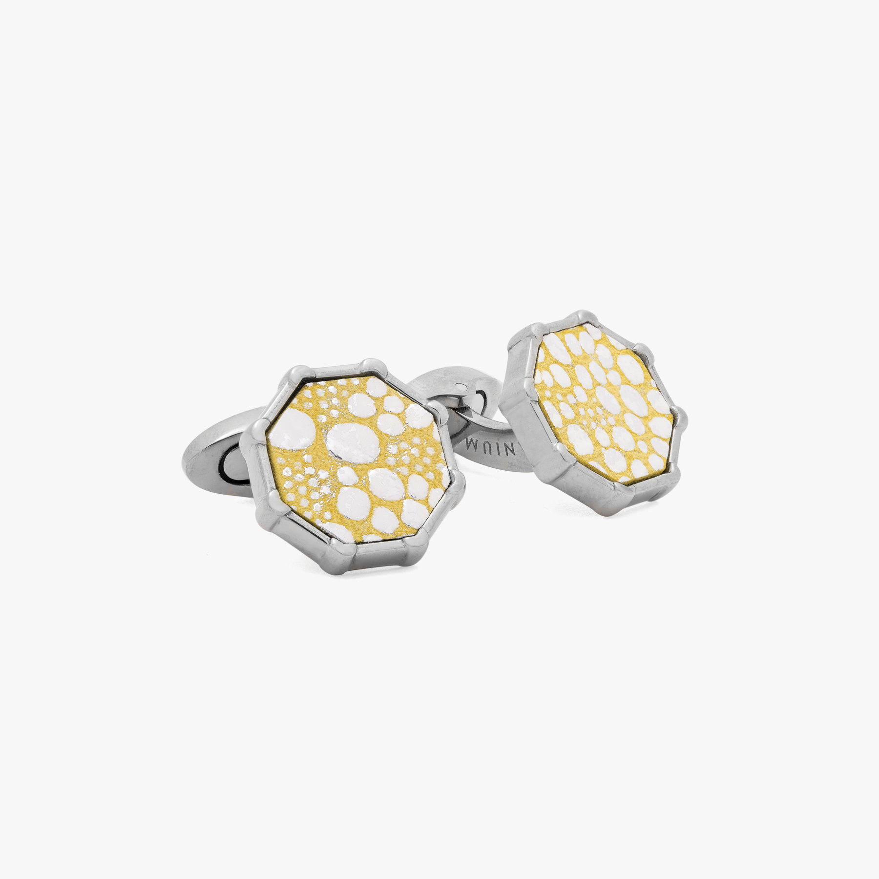 mercury yellow leather cufflinks in titanium