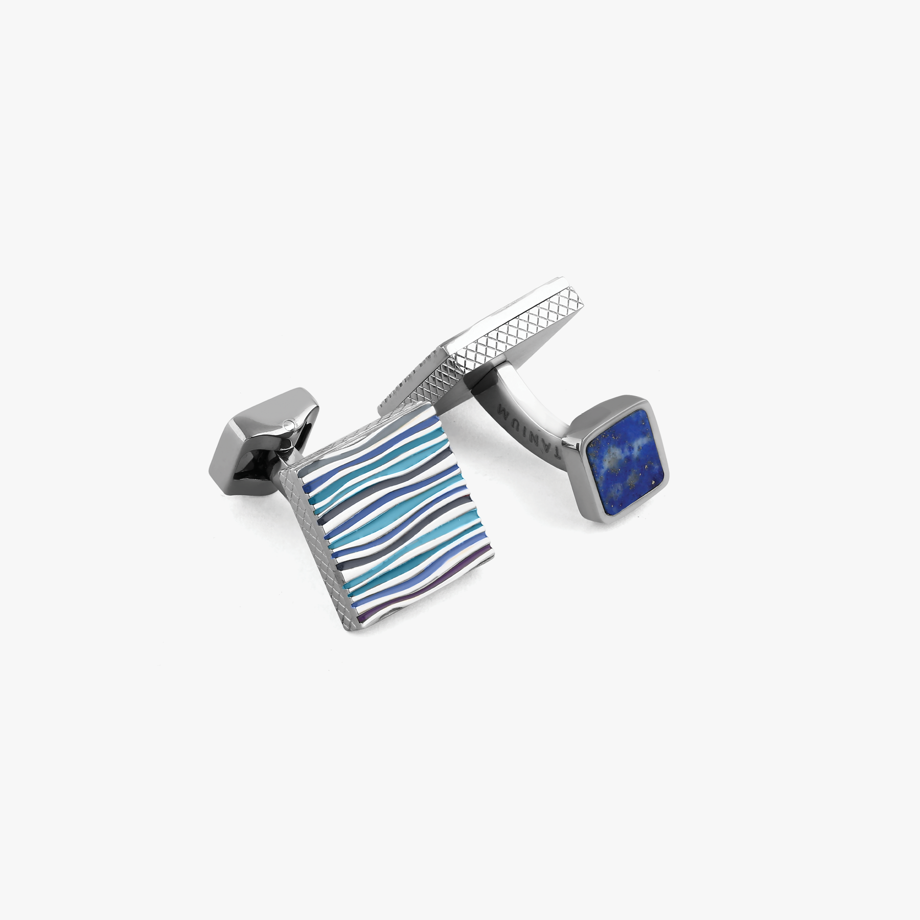 graphic onda cufflinks with blue enamel and sodalite in titanium