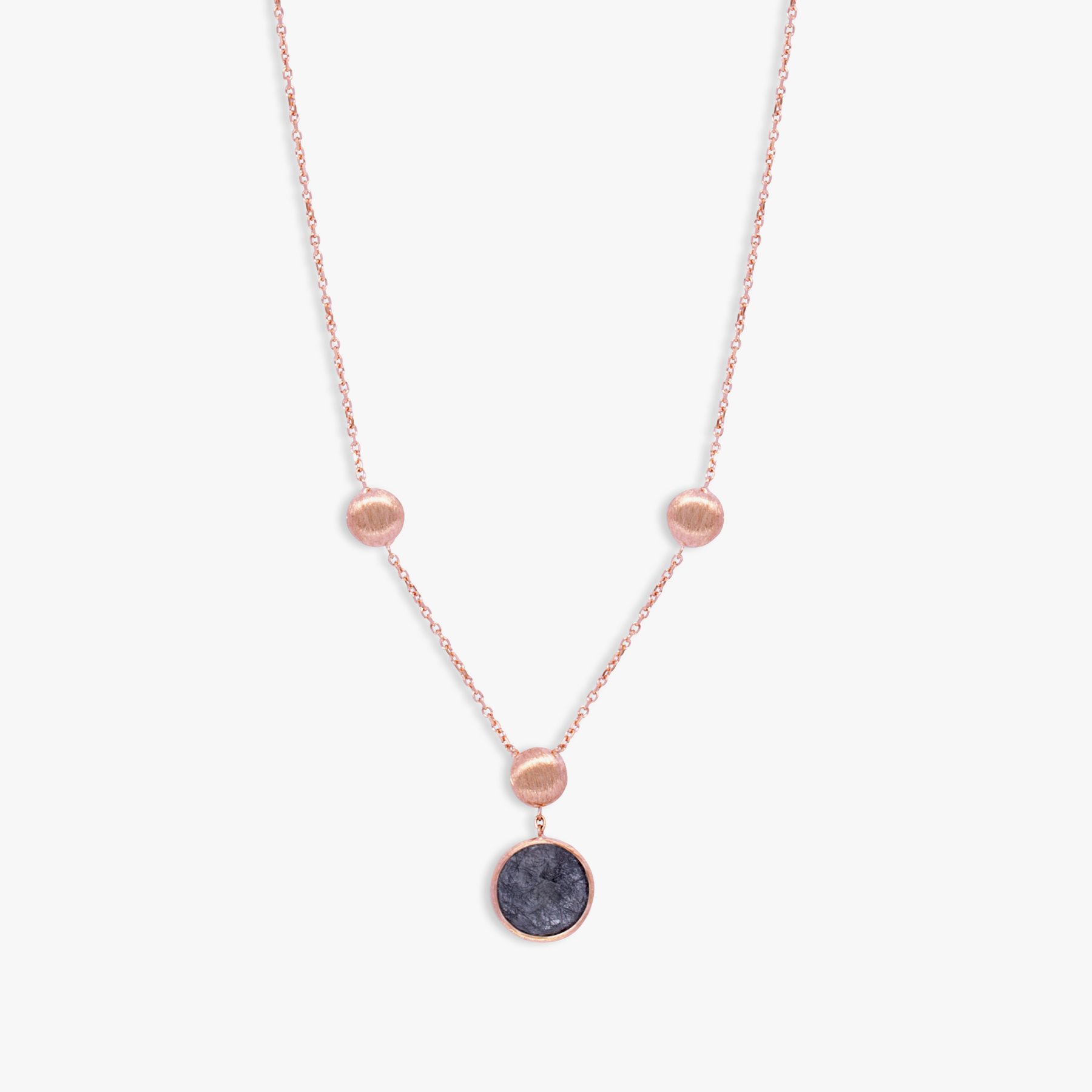 kensington necklace in black rutilated quartz and 14k satin rose gold