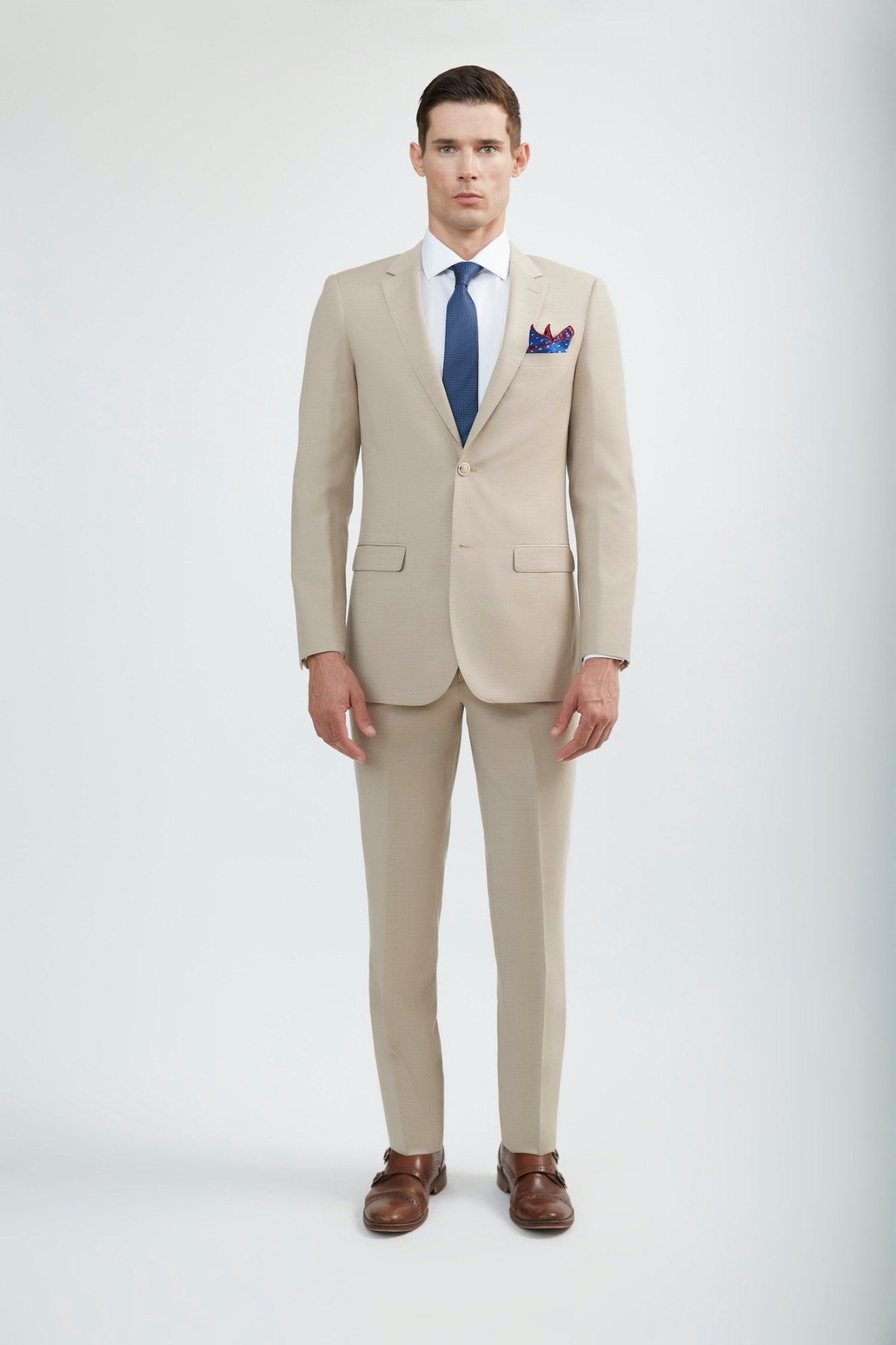 CALVINSUIT Men's 2 Buttons Beige Jacket & Pants Wedding Suits Set at Amazon  Men's Clothing store