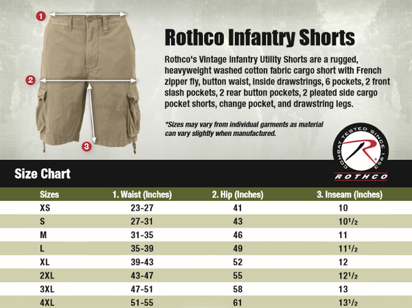 Infantry Shorts Size Chart