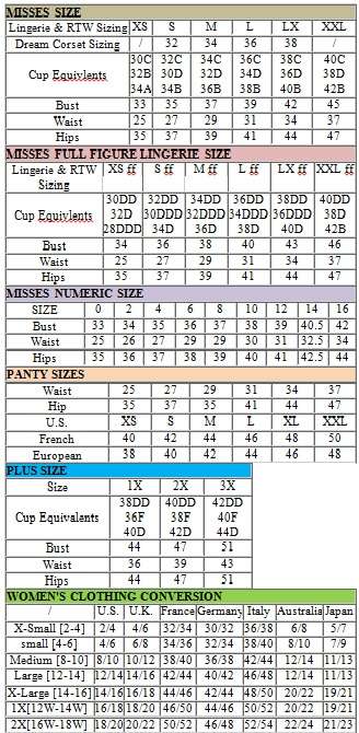 Popsi Lingerie Size Chart