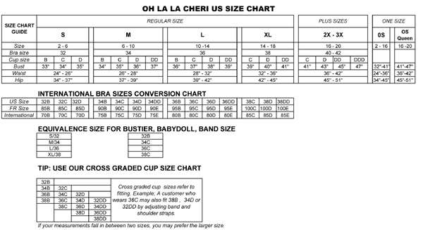 Oh la la Cheri size chart