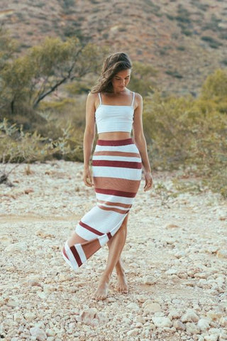 stripe knit maxi skirt