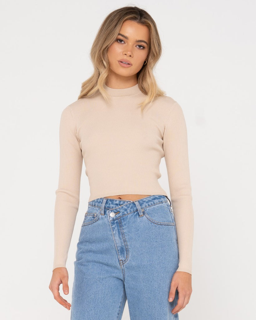 Charis Mock Neck Long Sleeve Knit Top - Coconut Cream | Rusty Australia