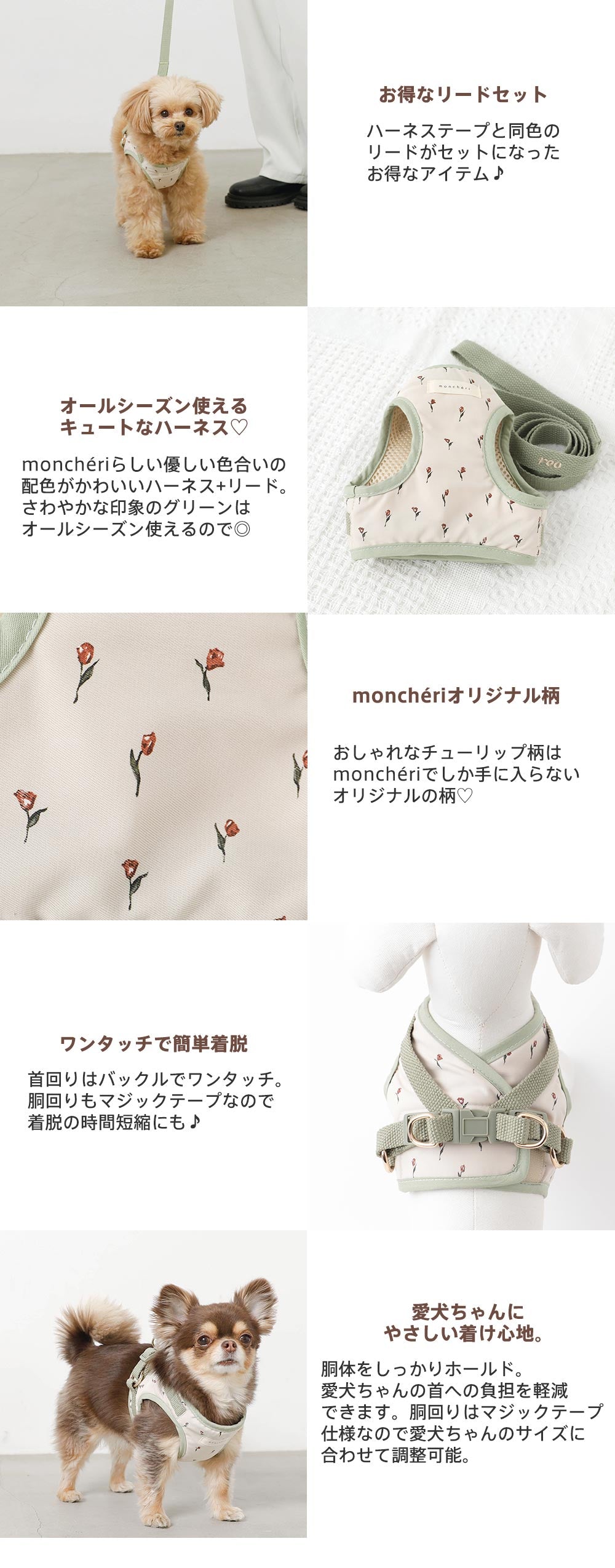 チューリップ柄ハーネス+リードSET【名入れ刺繍対応】 – mon cheri