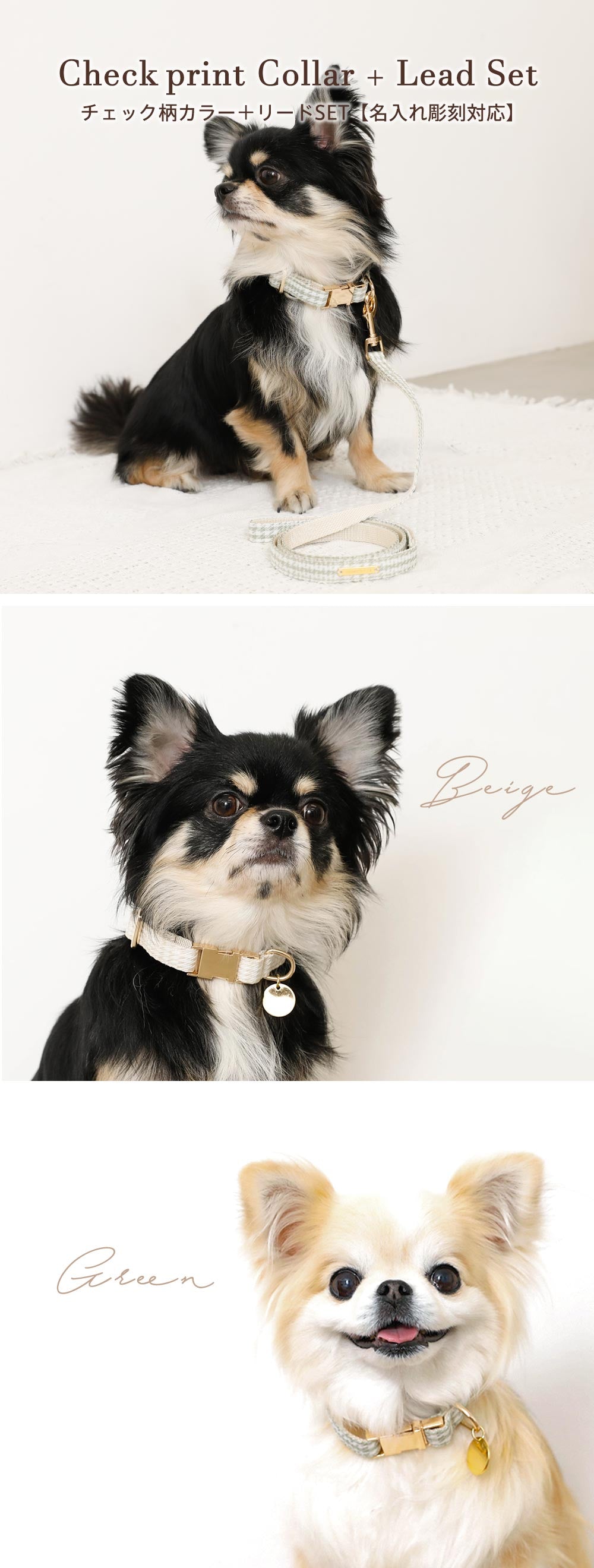 Small dog/collar/name sculpture/lost child bill/fashion/Korean style/check pattern/main image