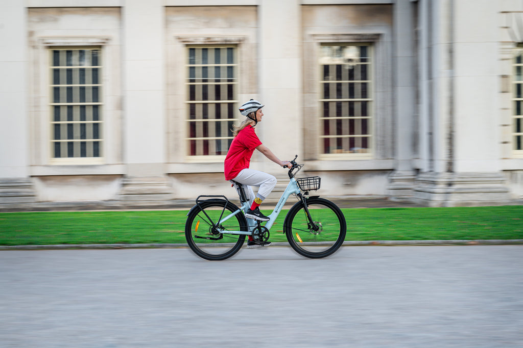 women riding an ADO air 28 electric bike