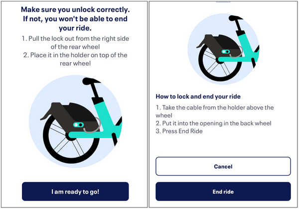 Tier app screens to start and end rides