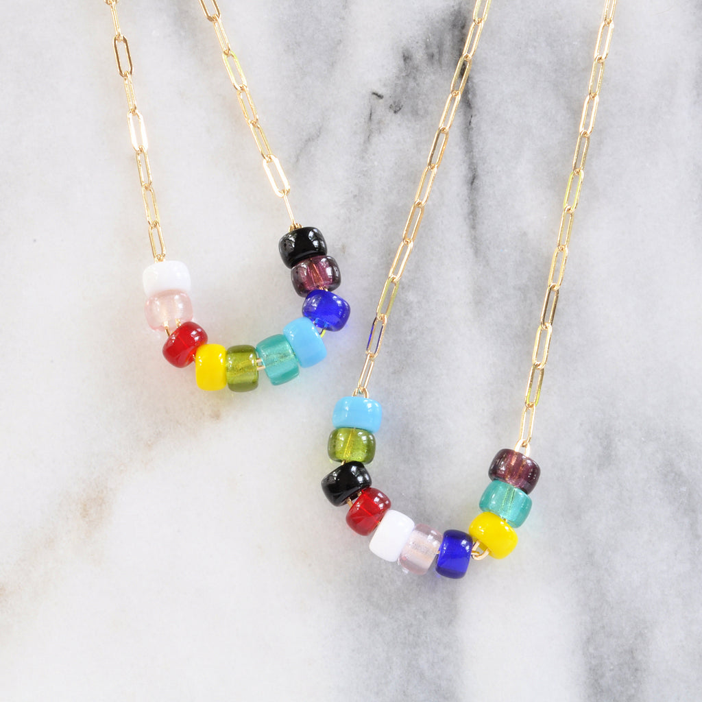 Rainbow Beaded Necklace with Words Love is Love - Sadie's Moon
