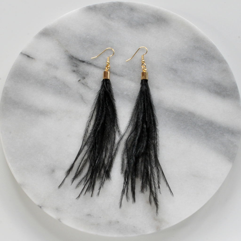 Navy blue feather on sale earrings