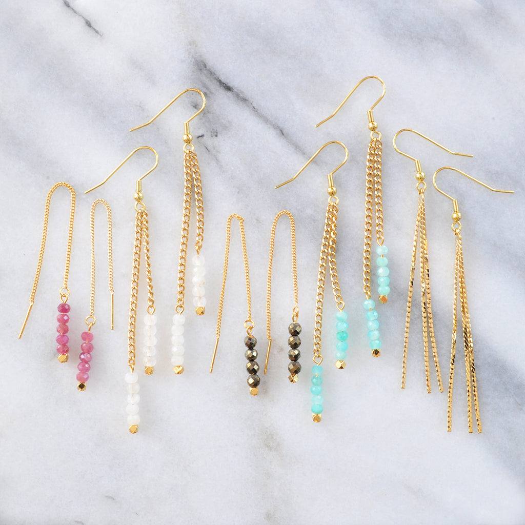LIMITED EDITION Paperclip Gemstone Threader Earrings / Green Tourmaline /  Gold-filled — INDRIYA jewelry