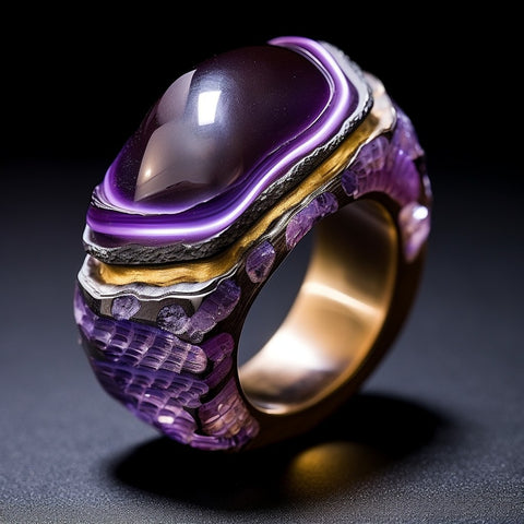 One-of-a-kind banded amethyst ring