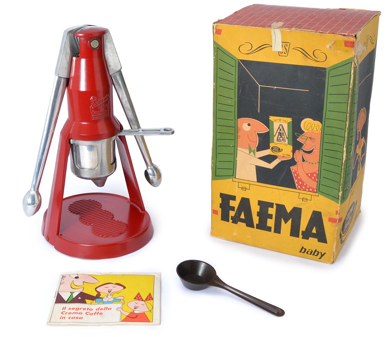 Faema Baby in the aluminium version and with the olive-shaped knobs