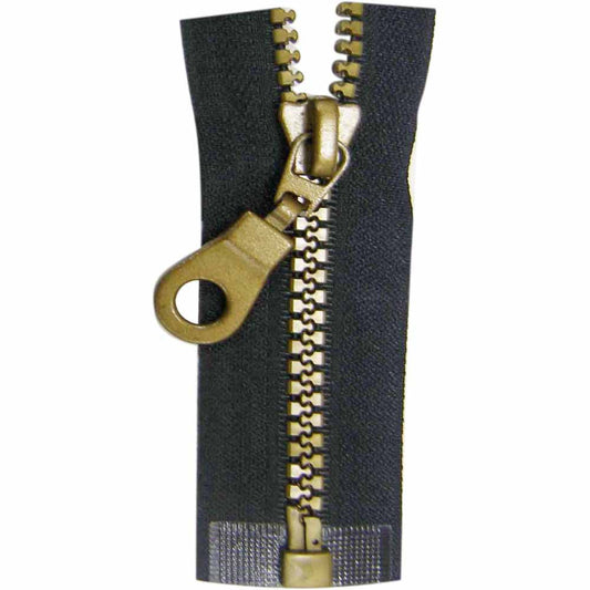 YKK Separating Zipper Antique Brass Black 6mm - 45cm 