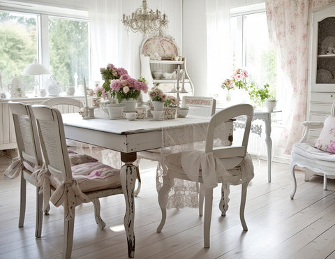 Shabby Chic Dining Room with Pink Accents