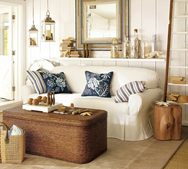 natural coastal decorating with rattan, wood and shells