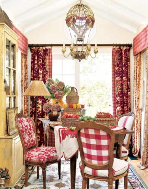 Red French country dining room
