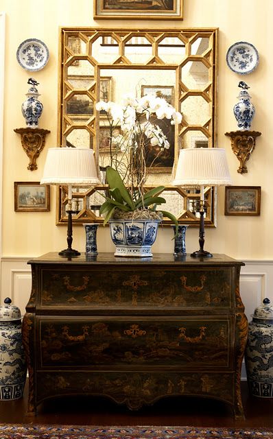 You can never have enough blue and white china on the walls . . .