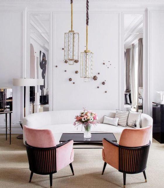 Art Deco Living Room with Pink Armchairs