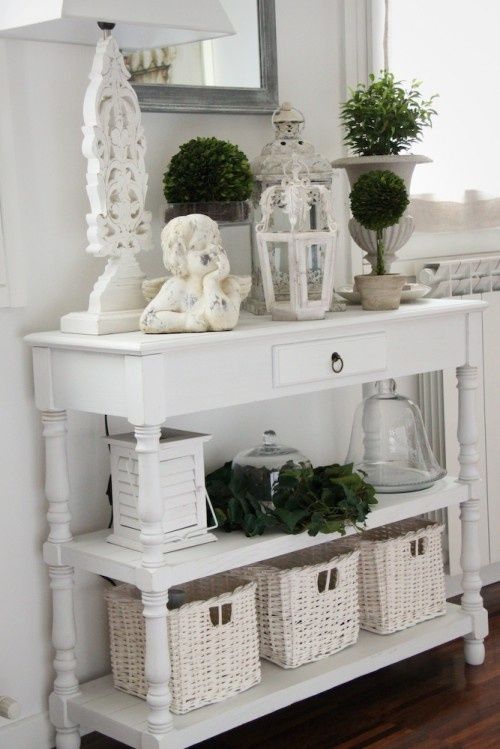 white shabby chic console table