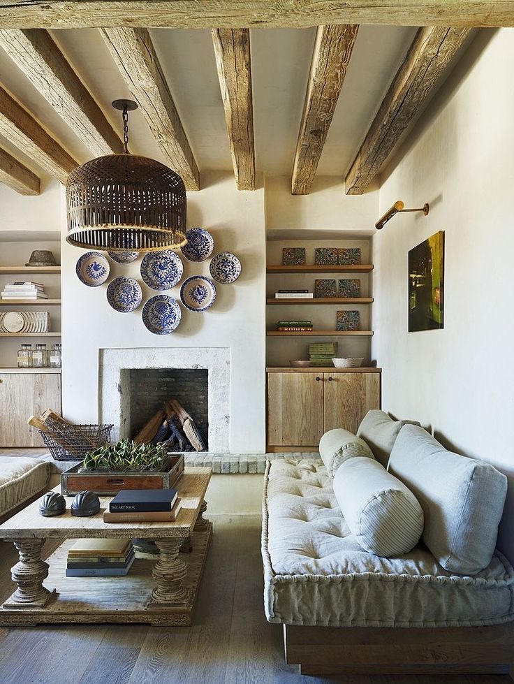 A rustic farmhouse coffee table anchors this living space.