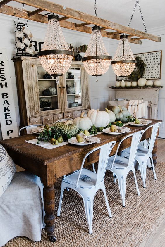 reclaimed dining table and rustic dining room