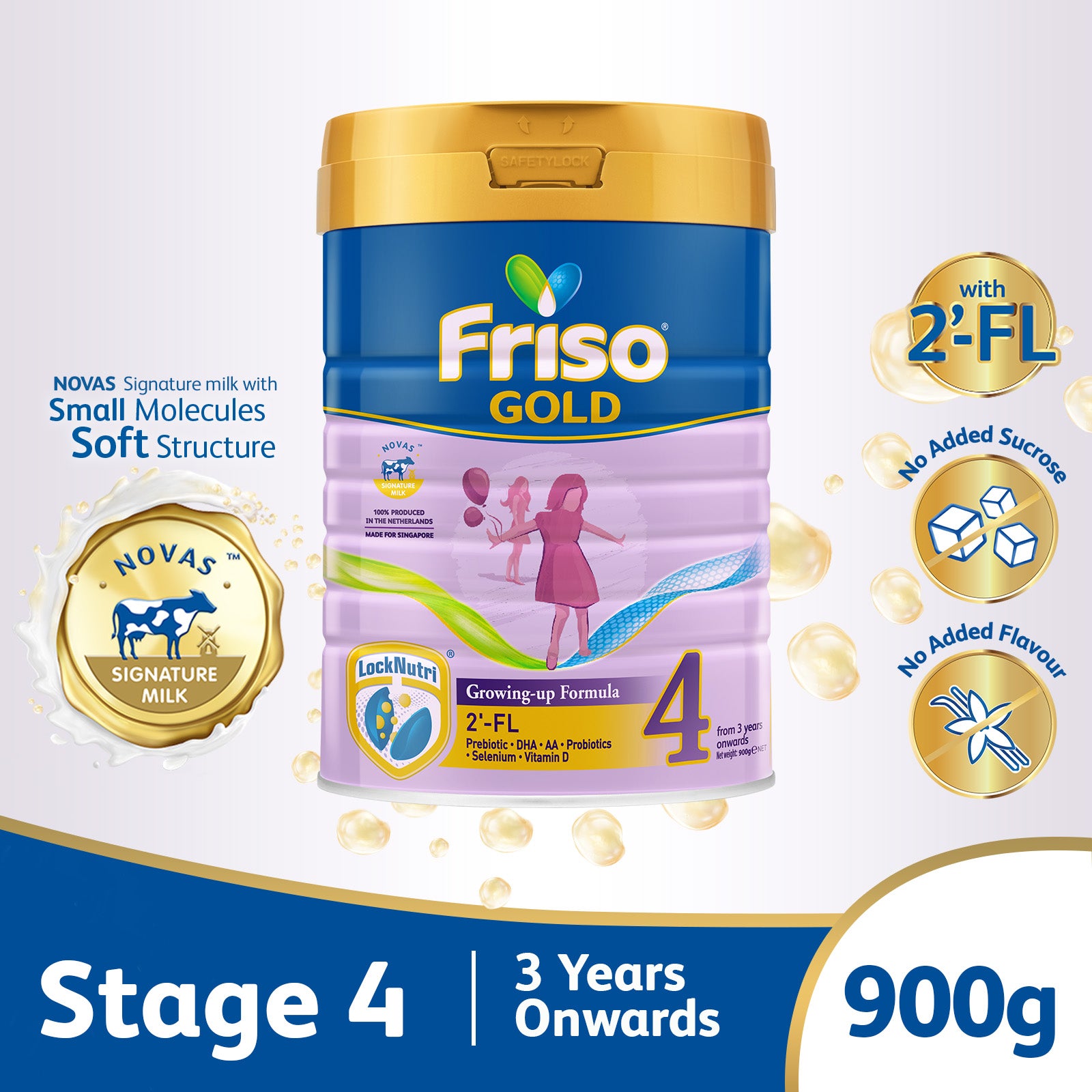 Friso Gold Stage 4 Growing Up Milk 2'-FL 900g for Toddler 3+ years - NG - Friso Singapore product image