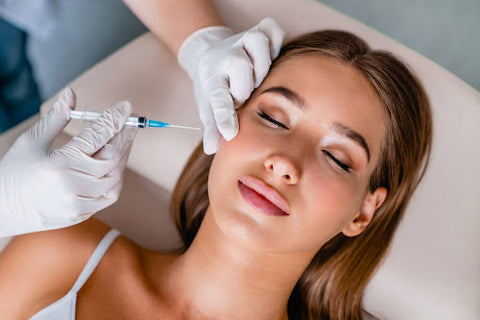 Young woman getting an injection into her face to help her bruxism.