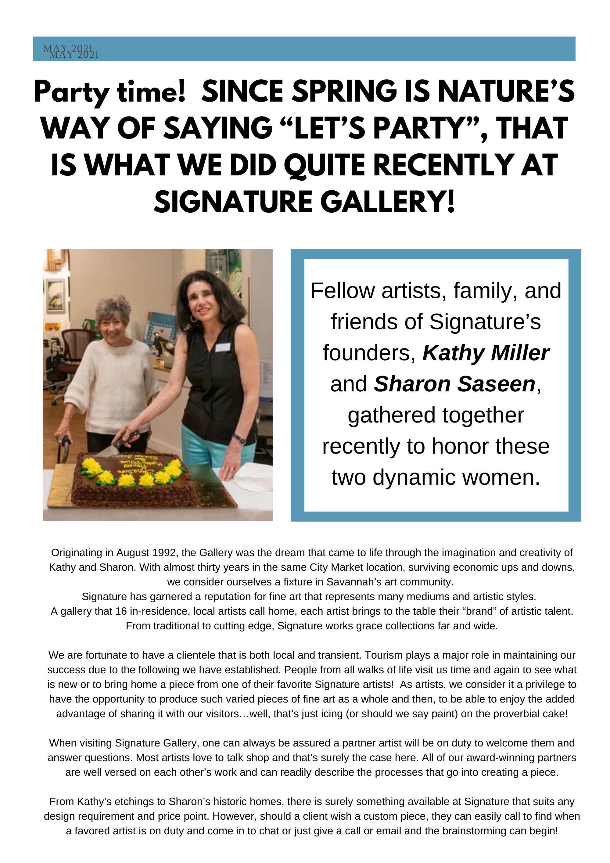 Signature Gallery of Savannah GA newsletter