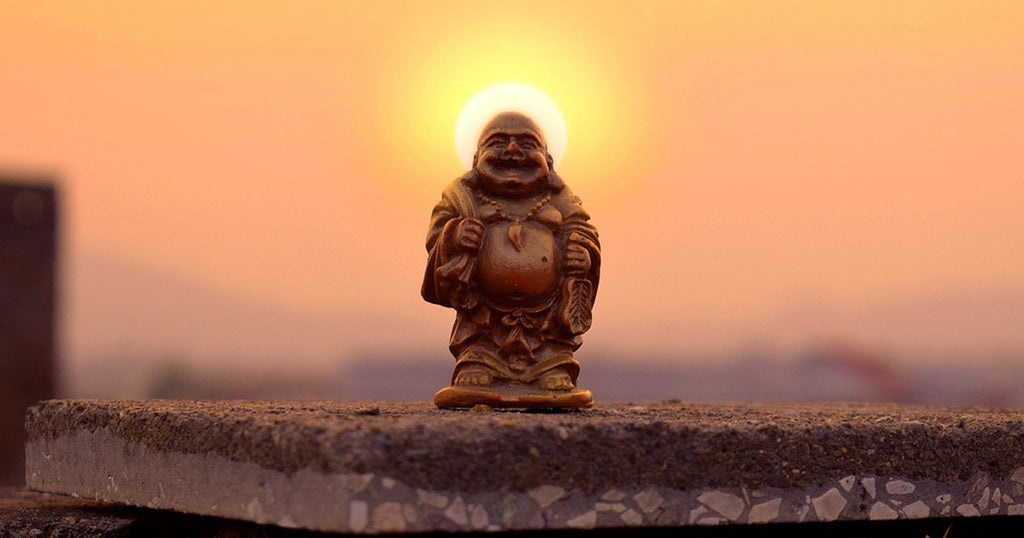 Bouddha rieur Statue en bois Feng Shui Trésor porte-bonheur Yuan