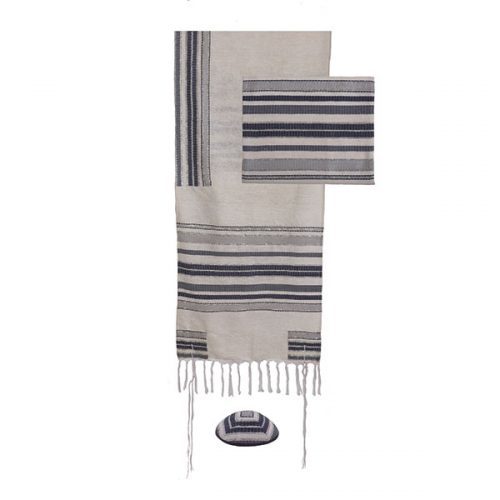 Hand-woven Gray Striped Tallit Set