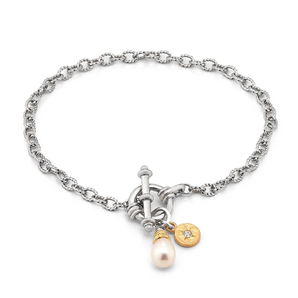 Hammered Two-tone Silver Charm Bracelet