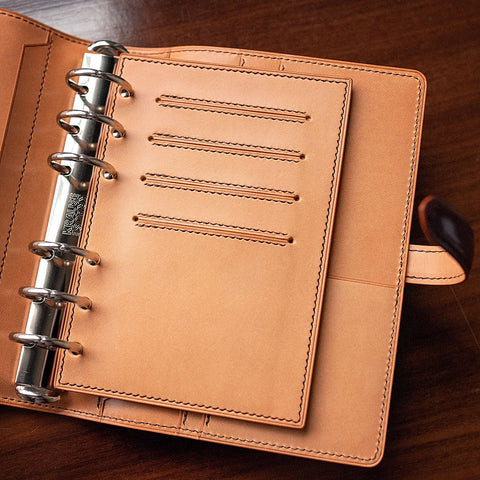 details of interior of the shell cordovan ring binder notebook