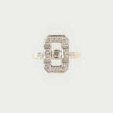 Deco Plaque Ring with Diamonds and White Sapphire