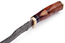 Load image into Gallery viewer, Custom Hand Forged Damascus Hunting Knife Brass Guard &amp; Rose Wood Handle -Q 304
